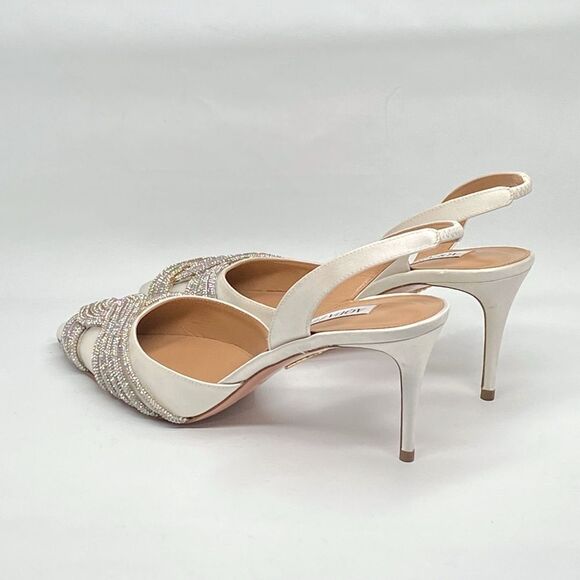 Aquazzura Gatsby 75 Crystal-Embellished Satin Pumps size 37 - Picture 10 of 16
